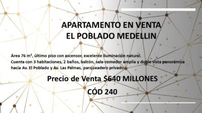 EL POBLADO MEDELLIN APARTAMENTO EN VENTA