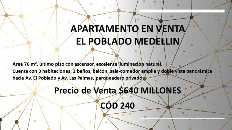 EL POBLADO MEDELLIN APARTAMENTO EN VENTA