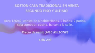BOSTON CASA TRADICIONAL EN VENTA SEGUNDO PISO