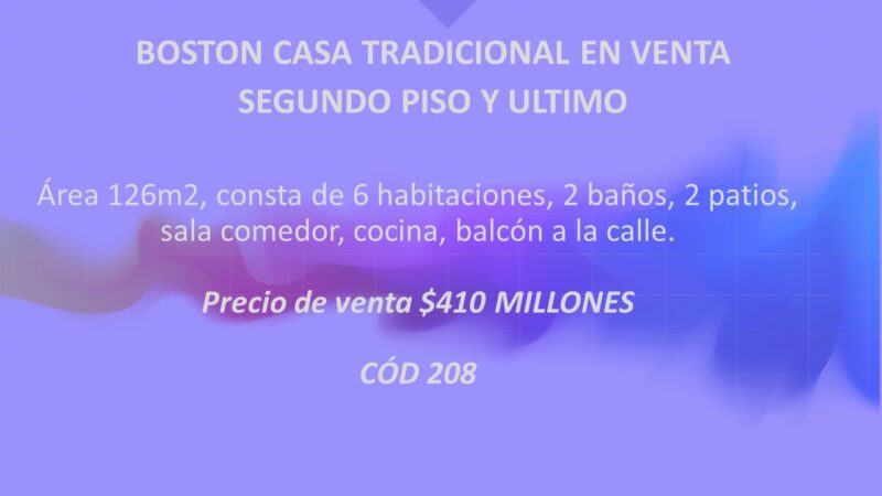 BOSTON CASA TRADICIONAL EN VENTA SEGUNDO PISO