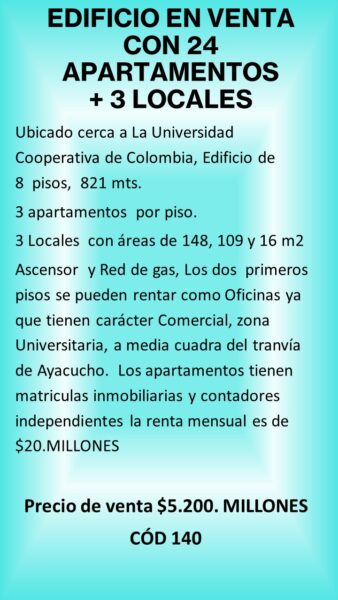 EDIFICIO EN VENTA CON 24 APARTAMENTOS + 3 LOCALES