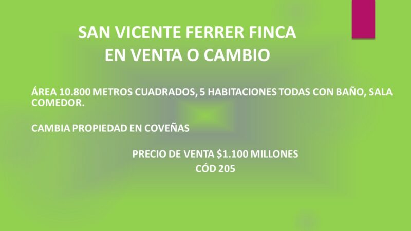 SAN VICENTE FERRER FINCA EN VENTA O CAMBIO