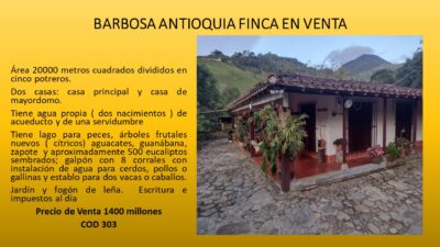 BARBOSA ANTIOQUÍA FINCA EN VENTA
