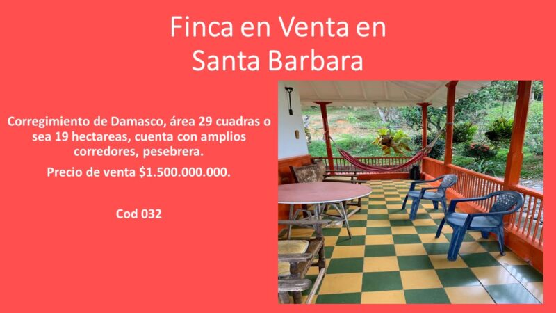 FINCA EN VENTA EN SANTA BARBARA 29 CUADRAS
