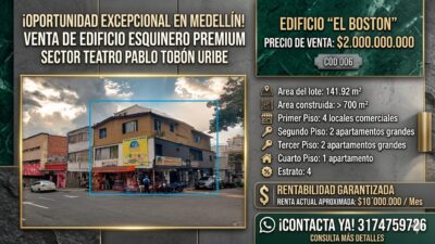 MEDELLIN BOSTON VENDO EDIFICIO ESQUINERO