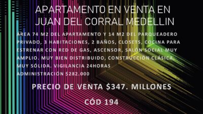 APARTAMENTO EN VENTA EN JUAN DEL CORRAL MEDELLIN