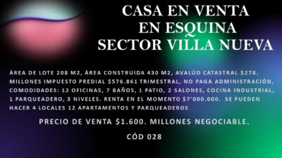 CASA EN VENTA EN ESQUINA SECTOR VILLA NUEVA