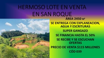 HERMOSO LOTE EN VENTA EN SAN ROQUE