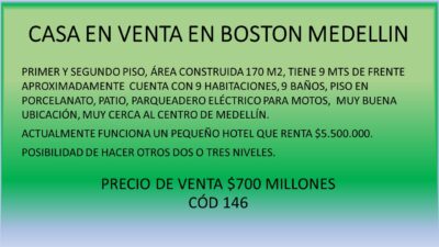CASA EN VENTA EN BOSTON MEDELLIN