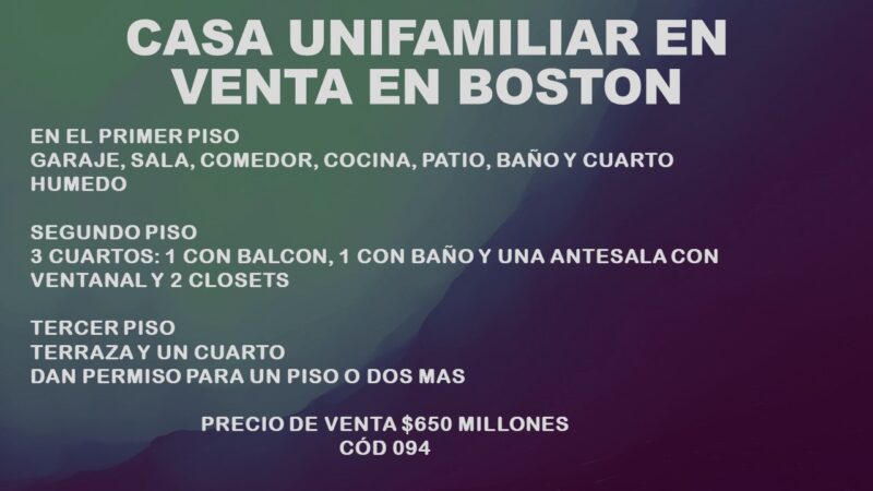 CASA UNIFAMILIAR EN VENTA EN BOSTON