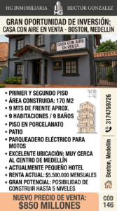 CASA EN VENTA EN BOSTON MEDELLIN