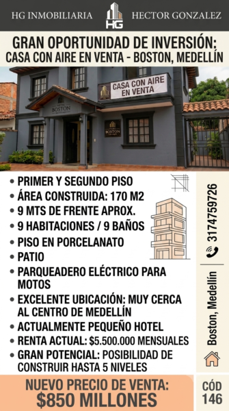 CASA EN VENTA EN BOSTON MEDELLIN