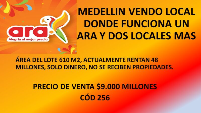 MEDELLIN VENDO LOCAL DONDE FUNCIONA UN ARA Y DOS LOCALES MAS