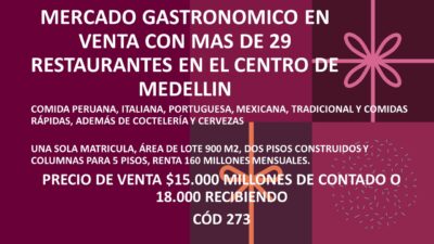 MERCADO GASTRONÓMICO EN VENTA CON MAS DE 29 RESTAURANTES EN EL CENTRO DE MEDELLIN