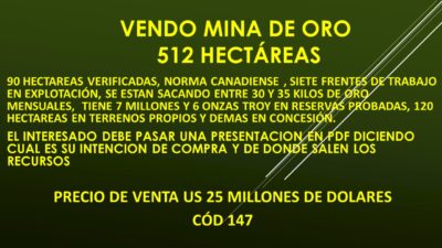 VENDO MINA DE ORO 512 HECTÁREAS