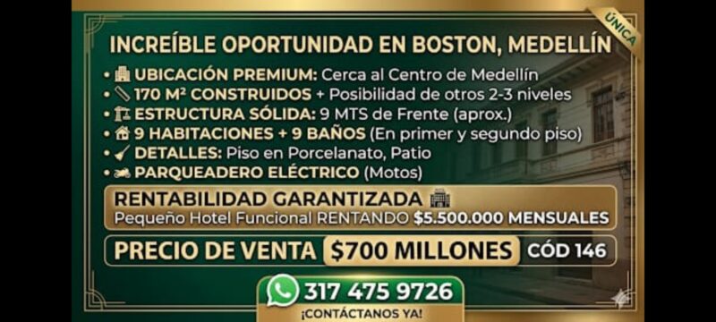 CASA EN VENTA EN BOSTON MEDELLIN
