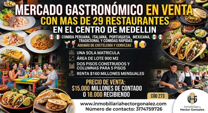 MERCADO GASTRONÓMICO EN VENTA CON MAS DE 29 RESTAURANTES EN EL CENTRO DE MEDELLIN