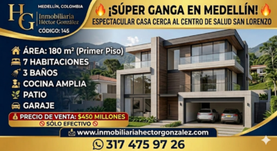 CASA EN VENTA CERCA AL CENTRO DE SALUD DE SAN LORENZO MEDELLIN