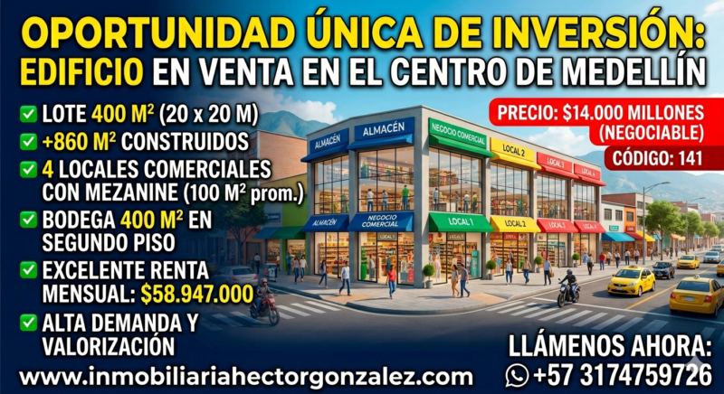 EDIFICIO CON 4 LOCALES EN EL CENTRO DE MEDELLIN EN VENTA