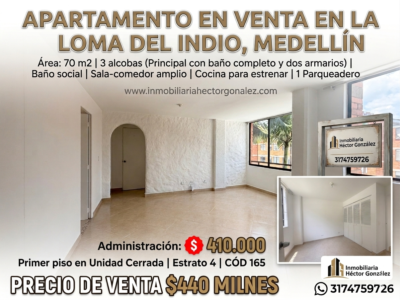 APARTAMENTO EN VENTA EN LA LOMA DEL INDIO MEDELLIN