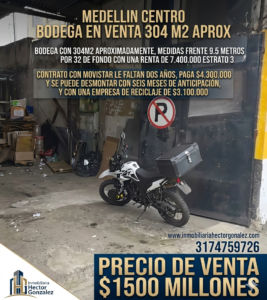 MEDELLIN CENTRO BODEGA EN VENTA 304 M2 APROX