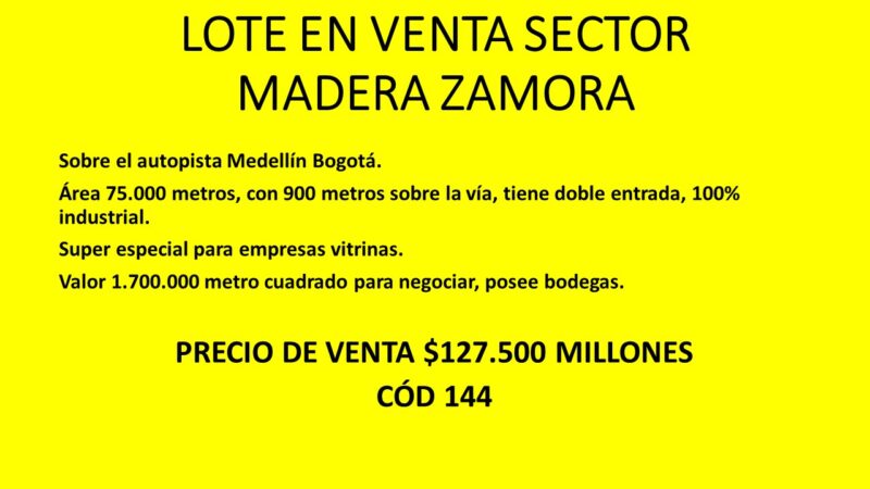 LOTE EN VENTA SECTOR MADERA ZAMORA