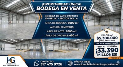 BODEGA EN VENTA EN BELLO SECTOR SOLLA