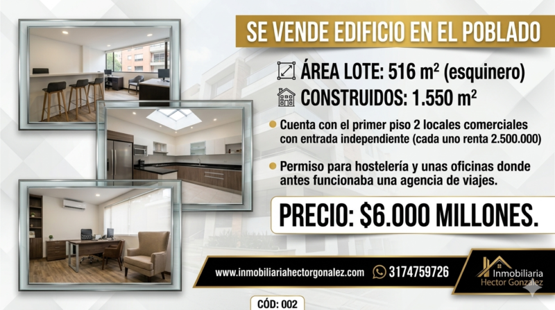 EL POBLADO MEDELLIN EDIFICIO EN VENTA