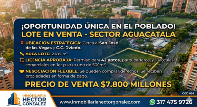 LOTE EN VENTA EN EL POBLADO SECTOR AGUACATALA